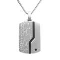 Collier acier pendentif rectangulaire 30 x 18mm pans arrondi r&eacute;glable 50 &agrave; 55cm