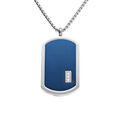 Collier acier pendentif rectangulaire PVD bleu 30 x 17mm pans arrondi avec 3 oxydes blancs r&eacute;glable 50 &agrave; 55cm