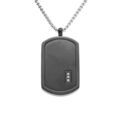 Collier acier pendentif rectangulaire PVD noir 30 x 17mm pans arrondi avec 3 oxydes blancs r&eacute;glable 50 &agrave; 55cm Artemare