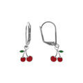 Boucles d'oreille sur Artemare : Boucles d'oreille en argent rhodi&eacute; pendentif cerise, fermoir dormeuse