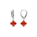 Boucles d'oreille tige en argent rhodi&eacute; tr&egrave;fle en verre facet&eacute; rouge