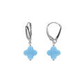 Boucles d'oreille tige en argent rhodi&eacute; tr&egrave;fle en verre facet&eacute; bleu ciel