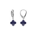 Boucles d'oreille tige en argent rhodi&eacute; tr&egrave;fle en verre facet&eacute; bleu marine