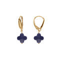 Boucles d'oreille tige en argent dor&eacute; tr&egrave;fle en verre facet&eacute; bleu marine