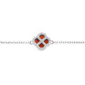 Bracelet en argent rhodi&eacute; tr&egrave;fle agate rouge avec contour d'oxydes blancs 16+3cm