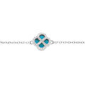 Bracelet en argent rhodi&eacute; tr&egrave;fle agate bleu turquoise avec contour d'oxydes blancs 16+3cm