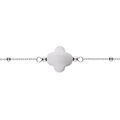 Bracelet en argent rhodi&eacute; cha&icirc;ne boules et tr&egrave;fle en verre facet&eacute; blanc 16+3cm Artemare