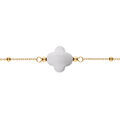 Bracelet en argent dor&eacute; cha&icirc;ne boules et tr&egrave;fle en verre facet&eacute; blanc 16+3cm