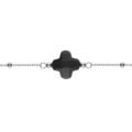 Bracelet en argent rhodi&eacute; cha&icirc;ne boules et tr&egrave;fle en verre facet&eacute; noir 16+3cm Artemare