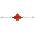 Bracelet en argent rhodi&eacute; cha&icirc;ne boules tr&egrave;fle en verre facet&eacute; rouge 16+3cm
