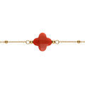 Bracelet en argent dor&eacute; cha&icirc;ne boules tr&egrave;fle en verre facet&eacute; rouge 16+3cm argent dor&eacute; cha&icirc;ne boules tr&egrave;fle en verre rouge 16+3cm