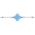 Bracelet en argent rhodi&eacute; cha&icirc;ne boules tr&egrave;fle en verre facet&eacute; bleu ciel 16+3cm Artemare