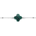 Bracelet en argent rhodi&eacute; cha&icirc;ne boules tr&egrave;fle en verre facet&eacute; vert fonc&eacute; 16+3cm Artemare