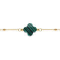 Bracelet en argent dor&eacute; cha&icirc;ne boules tr&egrave;fle en verre facet&eacute; vert 16+3cm