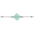 Bracelet en argent rhodi&eacute; cha&icirc;ne boules tr&egrave;fle en verre facet&eacute; vert clair 16+3cm
