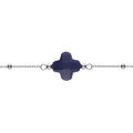 Bracelet en argent rhodi&eacute; cha&icirc;ne boules tr&egrave;fle en verre facet&eacute; bleu marine 16+3cm