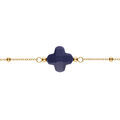 Bracelet en argent dor&eacute; cha&icirc;ne boules tr&egrave;fle en verre facet&eacute; bleu marine 16+3cm