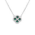 Collier en argent rhodi&eacute; pendentif tr&egrave;fle malachite v&eacute;ritable contour oxydes blancs -40+5cm