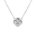 Collier en argent rhodi&eacute; pendentif tr&egrave;fle agate blanche v&eacute;ritable contour oxydes blancs - 40+5cm