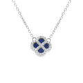 Collier en argent rhodi&eacute; pendentif tr&egrave;fle agate bleue v&eacute;ritable contour oxydes blancs - 40+5cm