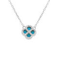 Collier en argent rhodi&eacute; pendentif tr&egrave;fle agate bleu turquoise v&eacute;ritable contour oxydes blancs - 40+5cm Artemare