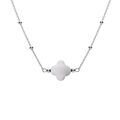 Collier en argent rhodi&eacute; cha&icirc;ne boules et tr&egrave;fle en verre facet&eacute; blanc 38+5cm