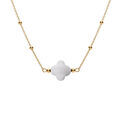 Collier en argent dor&eacute; cha&icirc;ne boules et tr&egrave;fle en verre facet&eacute; blanc 38+5cm Artemare