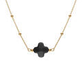 Colliers sur Artemare : Collier en argent dor&eacute; cha&icirc;ne boules et tr&egrave;fle en verre facet&eacute; noir 38+5cm
