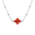 Colliers sur Artemare : Collier en argent rhodi&eacute; cha&icirc;ne boules et tr&egrave;fle en verre facet&eacute; rouge 38+5cm