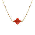 Collier en argent dor&eacute; cha&icirc;ne boules et tr&egrave;fle en verre facet&eacute; rouge 38+5cm Artemare