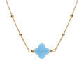 Colliers sur Artemare : Collier en argent dor&eacute; cha&icirc;ne boules et tr&egrave;fle en verre facet&eacute; bleu ciel 38+5cm