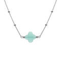 Collier en argent rhodi&eacute; cha&icirc;ne boules et tr&egrave;fle en verre facet&eacute; vert clair 38+5cm