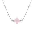 Colliers sur Artemare : Collier en argent rhodi&eacute; cha&icirc;ne boules et tr&egrave;fle en verre facet&eacute; rose 38+5cm