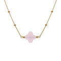 Collier en argent dor&eacute; cha&icirc;ne boules et tr&egrave;fle en verre facet&eacute; rose 38+5cm Artemare