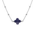 Colliers sur Artemare : Collier en argent rhodi&eacute; cha&icirc;ne boules et tr&egrave;fle en verre facet&eacute; bleu marine 38+5cm