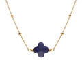 Colliers sur Artemare : Collier en argent dor&eacute; cha&icirc;ne boules et tr&egrave;fle en verre facet&eacute; bleu marine 38+5cm