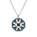 Collier en acier avec pendentif r&eacute;sine bleue et oxydes blancs 40+5cm