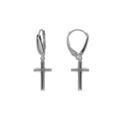 Boucles d'oreille sur Artemare : Boucles d'oreille en argent rhodi&eacute; petite croix plate 13mm, fermoir dormeuse