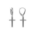 Boucles d'oreille en argent rhodi&eacute; croix moyenne 16mm, fermoir dormeuse