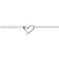 Bracelet en argent rhodi&eacute; double cha&icirc;ne coeur avec oxydes blancs sertis 16+3cm