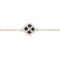 Bracelet en argent dor&eacute; tr&egrave;fle verre bleu fonc&eacute; contour d'oxydes blancs 16+3cm Artemare