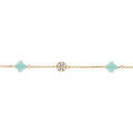 Bracelet argent dor&eacute; tr&egrave;fle en verre bleu glacial et fleurs oxydes blancs 15.5+2.5cm Artemare