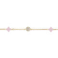 Bracelet en argent dor&eacute; tr&egrave;fle en verre rose et fleurs oxydes blancs 15.5+2.5cm Artemare
