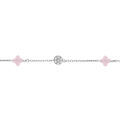 Bracelet en argent rhodi&eacute; tr&egrave;fle en verre rose et fleurs d'oxydes blancs 15.5+2.5cm Artemare