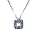 Collier en argent rhodi&eacute; avec pendentif carr&eacute; oxydes bleus sertis 38+4cm