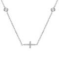 Collier en argent rhodi&eacute; deux oxydes blancs sertis clos avec une croix d'oxydes blancs sertis - 40+5cm Artemare