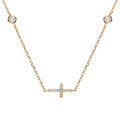 Colliers sur Artemare : Collier en argent dor&eacute; deux oxydes blancs sertis clos avec croix d'oxydes blancs sertis 40+5cm