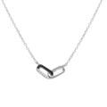 Collier argent rhodi&eacute; deux rectangles entrelac&eacute;s un lisse et un avec oxydes blancs et noirs sertis - 39+4cm Artemare