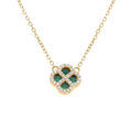 Colliers sur Artemare : Collier en argent dor&eacute; avec pendentif tr&egrave;fle malachite v&eacute;ritable, contour oxydes blancs 40+5cm