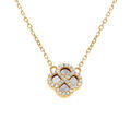 Collier en argent dor&eacute; avec pendentif tr&egrave;fle nacre v&eacute;ritable contour oxydes blancs 40+5cm
